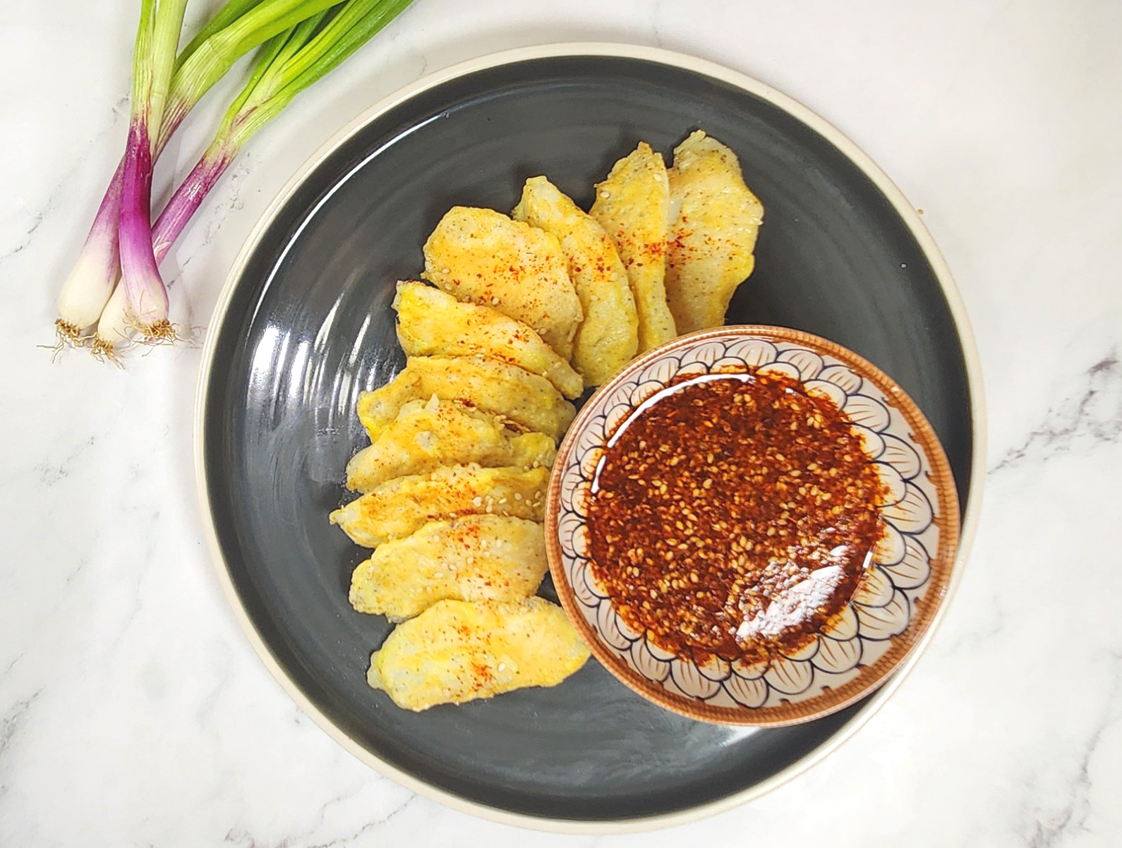 Korean Saeng Sun Jun : Quick Pan Fried Fish with dipping sauce